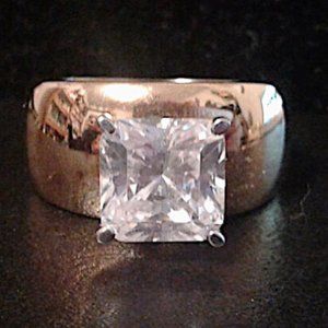 Diamonique sterling silver 14k clad 3 carat ring  size 8 new